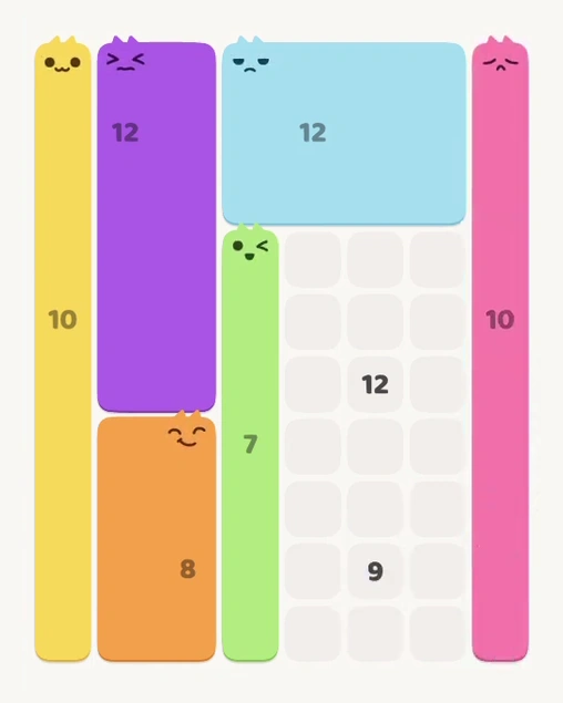 MeowBlock Level 145 after step 6, placing the 10-cell vertical block at the middle-right area