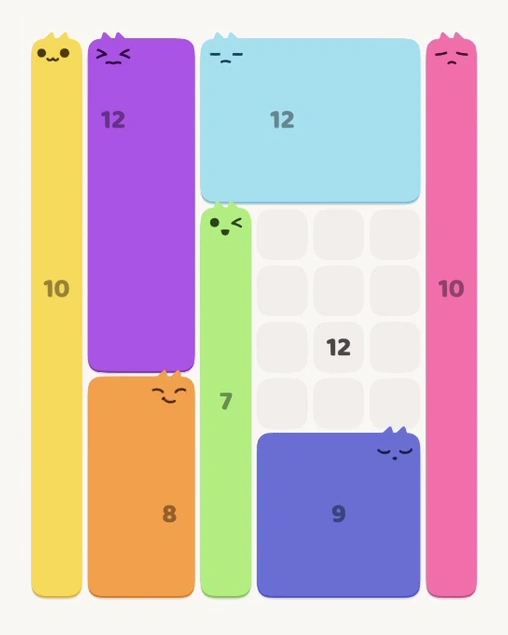 MeowBlock Level 145 after step 7, placing the 9-cell square block at the lower-right area