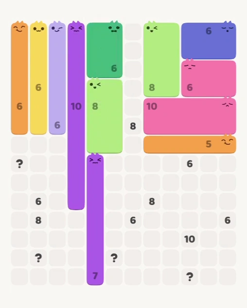 MeowBlock Level 146 after step 12, placing the 6-cell rectangular block at the upper center