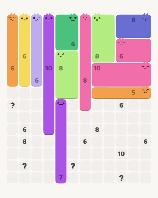 MeowBlock Level 146 after step 13, placing the 8-cell vertical block at the upper center