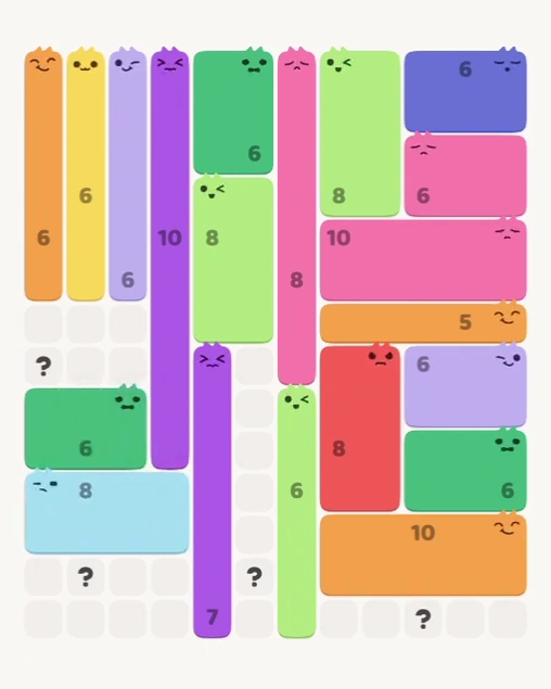 MeowBlock Level 146 after step 20, placing the 8-cell rectangular block at the lower-left area