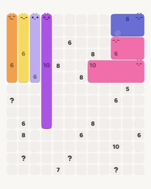 MeowBlock Level 146 after step 7, placing the 6-cell rectangular block at the upper-right area