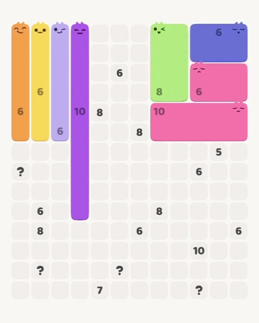 MeowBlock Level 146 after step 8, placing the 8-cell rectangular block at the upper-right area