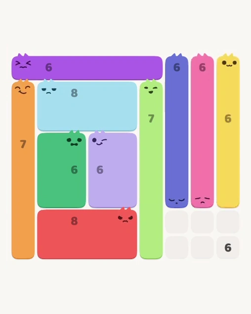 MeowBlock Level 147 after step 10, placing the 6-cell vertical block at the middle-right area