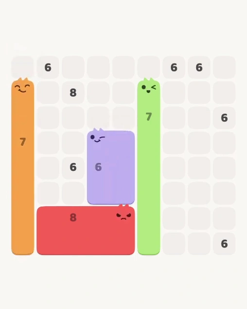 MeowBlock Level 147 after step 4, placing the 6-cell rectangular block at the middle center