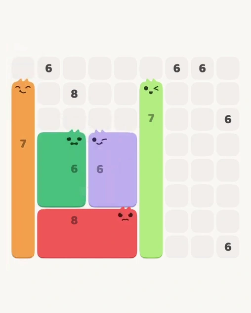 MeowBlock Level 147 after step 5, placing the 6-cell rectangular block at the middle-left area