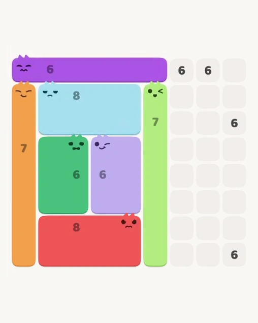 MeowBlock Level 147 after step 7, placing the 6-cell horizontal block at the upper center