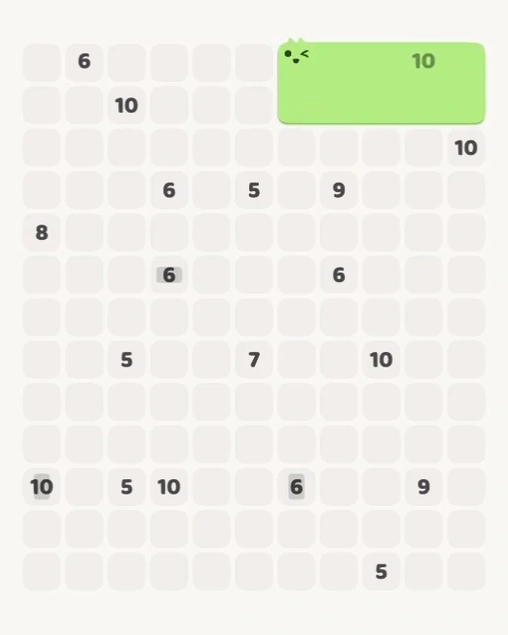 MeowBlock Level 148 after step 1, placing the 10-cell rectangular block at the upper-right area