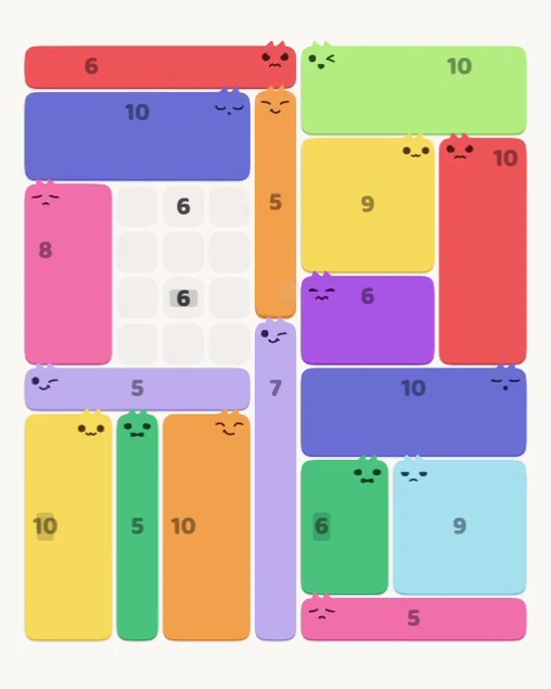 MeowBlock Level 148 after step 17, placing the 5-cell vertical block at the upper center