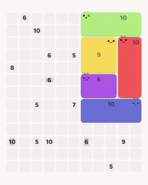 MeowBlock Level 148 after step 5, placing the 10-cell rectangular block at the middle-right area