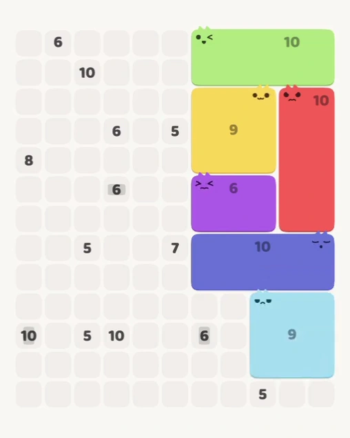 MeowBlock Level 148 after step 6, placing the 9-cell square block at the lower-right area
