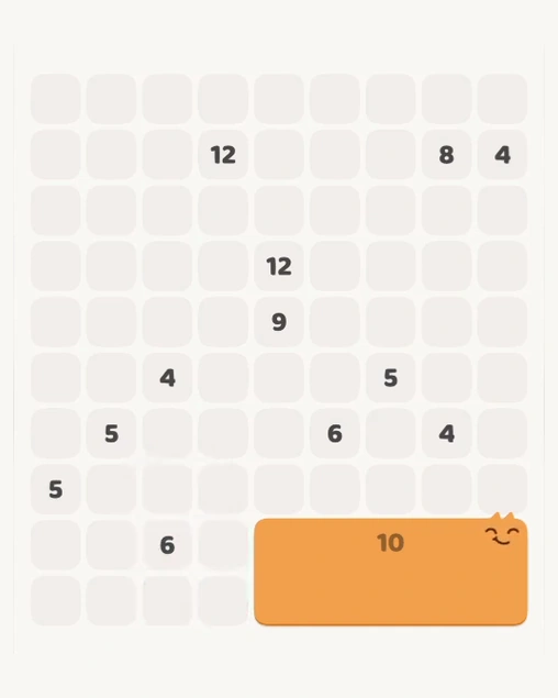MeowBlock Level 149 after step 1, placing the 10-cell rectangular block at the lower-right area
