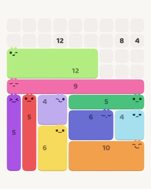 MeowBlock Level 149 after step 10, placing the 12-cell rectangular block at the middle center