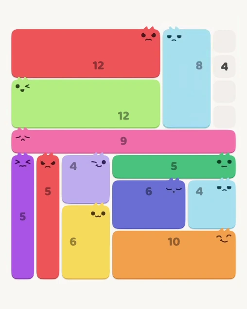 MeowBlock Level 149 after step 12, placing the 8-cell rectangular block at the upper-right area