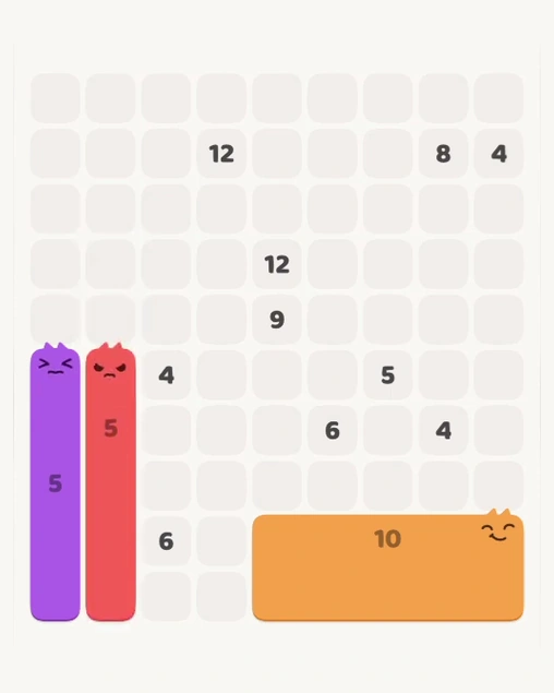 MeowBlock Level 149 after step 3, placing the 5-cell vertical block at the lower-left area