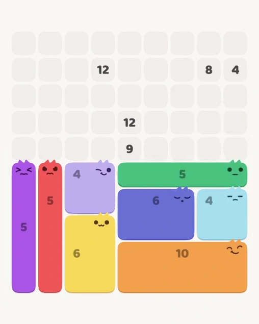 MeowBlock Level 149 after step 8, placing the 5-cell horizontal block at the middle-right area
