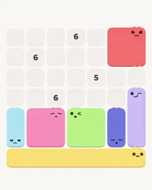 MeowBlock Level 15 after step 7, placing the 4-cell square block at the upper-right area