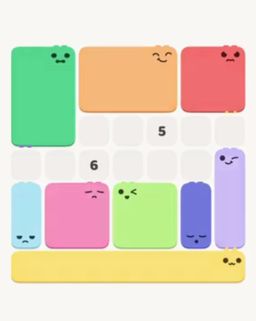 MeowBlock Level 15 after step 9, placing the 6-cell rectangular block at the upper-left area