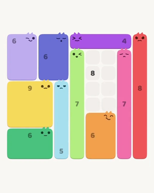 MeowBlock Level 151 after step 10, placing the 6-cell rectangular block at the lower-right area