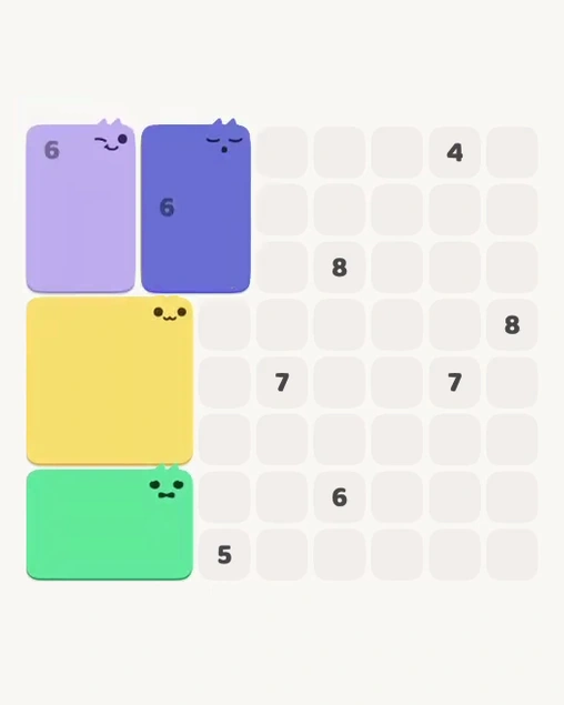 MeowBlock Level 151 after step 4, placing the 6-cell rectangular block at the lower-left area