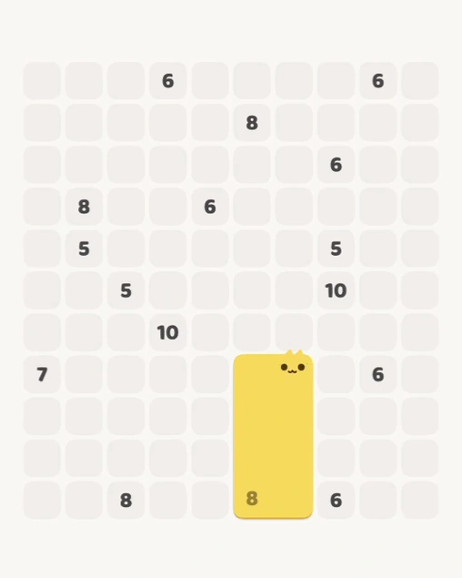 MeowBlock Level 152 after step 1, placing the 8-cell rectangular block at the lower center