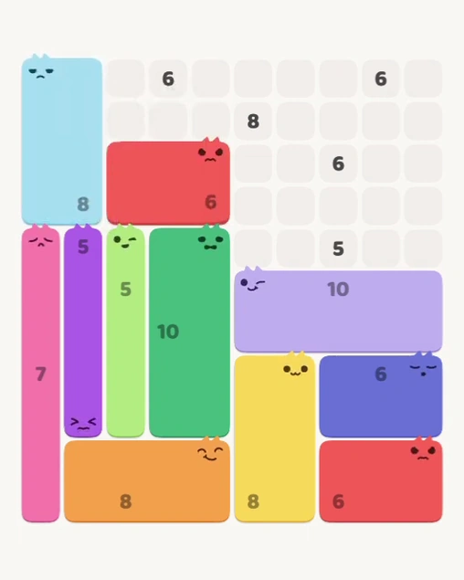 MeowBlock Level 152 after step 11, placing the 6-cell rectangular block at the upper center