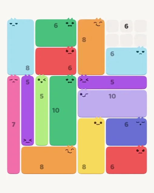MeowBlock Level 152 after step 15, placing the 6-cell rectangular block at the upper-right area