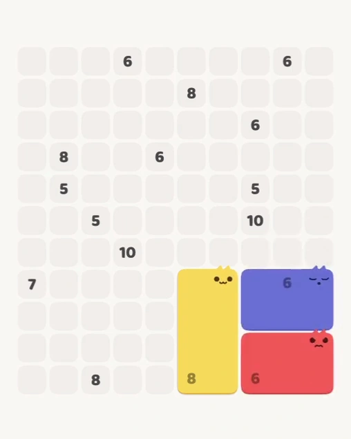 MeowBlock Level 152 after step 3, placing the 6-cell rectangular block at the lower-right area