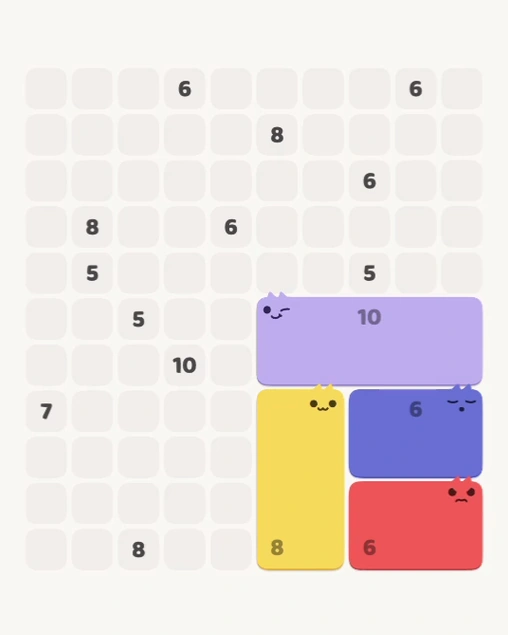 MeowBlock Level 152 after step 4, placing the 10-cell rectangular block at the middle-right area