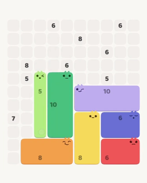 MeowBlock Level 152 after step 7, placing the 5-cell vertical block at the middle-left area