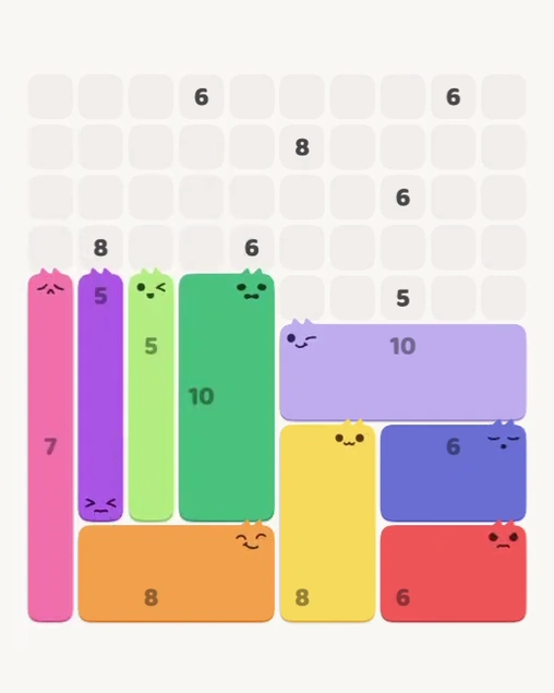MeowBlock Level 152 after step 9, placing the 7-cell vertical block at the lower-left area