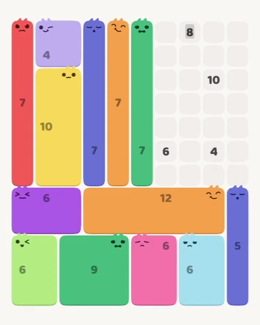 MeowBlock Level 153 after step 13, placing the 5-cell vertical block at the lower-right area