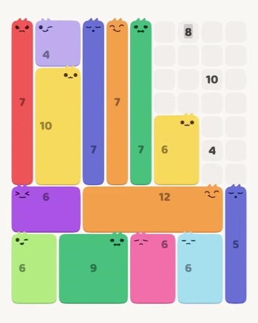 MeowBlock Level 153 after step 14, placing the 4-cell square block at the middle-right area