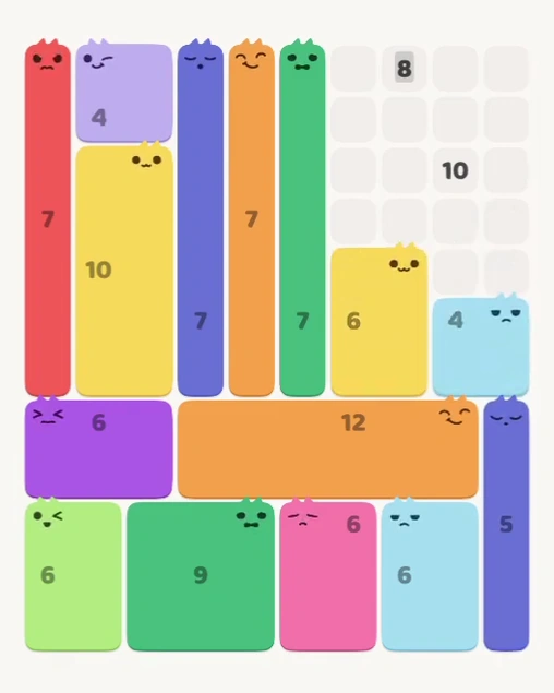 MeowBlock Level 153 after step 15, placing the 4-cell square block at the middle-right area
