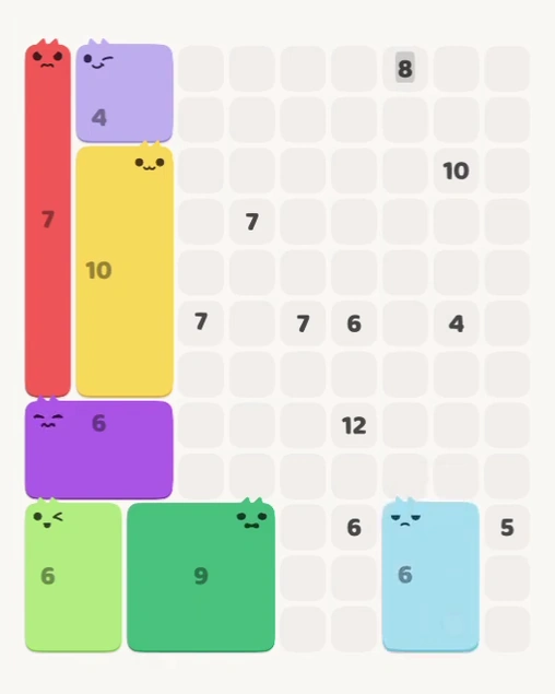MeowBlock Level 153 after step 7, placing the 6-cell rectangular block at the lower-right area