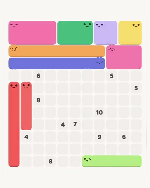 MeowBlock Level 154 after step 10, placing the 8-cell horizontal block at the upper center