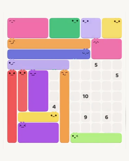 MeowBlock Level 154 after step 15, placing the 7-cell vertical block at the lower center