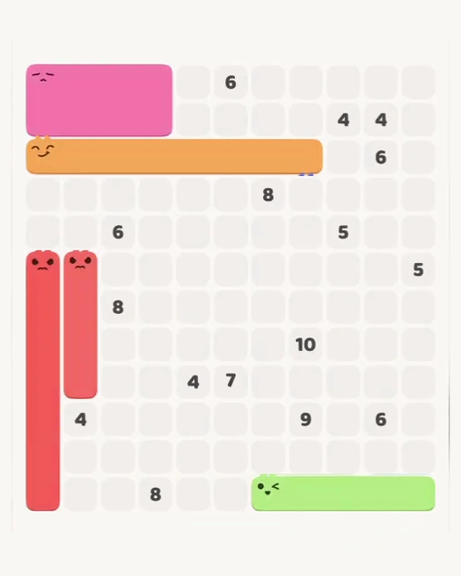 MeowBlock Level 154 after step 5, placing the 8-cell rectangular block at the upper-left area