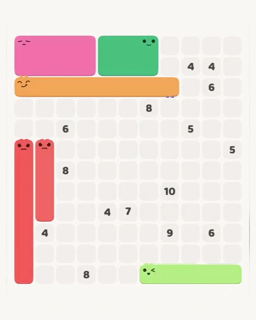 MeowBlock Level 154 after step 6, placing the 6-cell rectangular block at the upper center