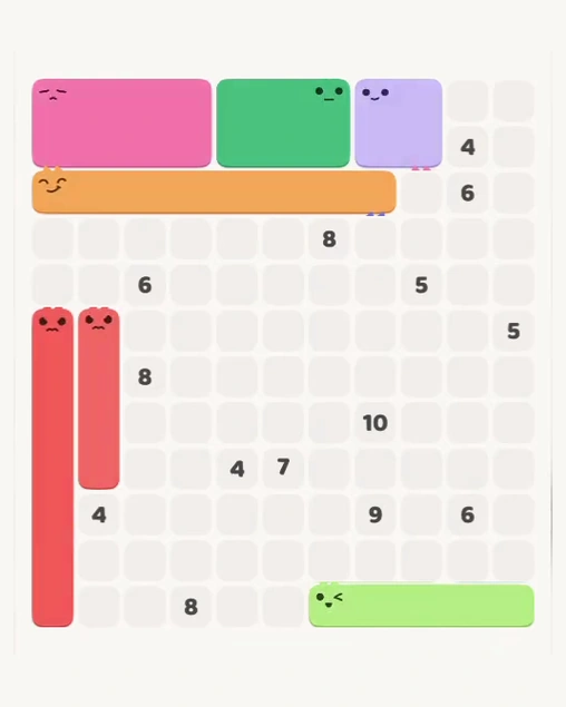 MeowBlock Level 154 after step 7, placing the 4-cell square block at the upper-right area