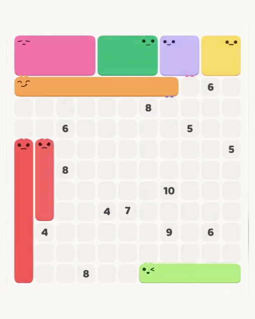 MeowBlock Level 154 after step 8, placing the 4-cell square block at the upper-right area