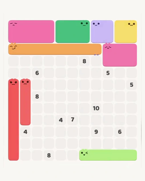 MeowBlock Level 154 after step 9, placing the 6-cell rectangular block at the upper-right area