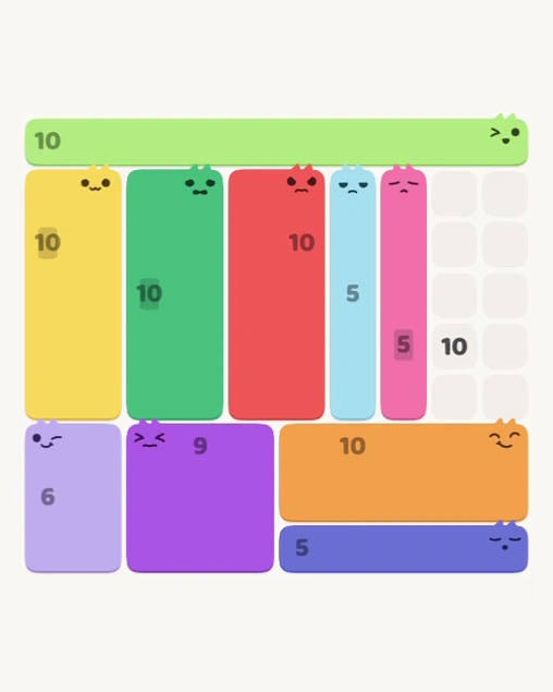 MeowBlock Level 156 after step 10, placing the 5-cell horizontal block at the lower-right area