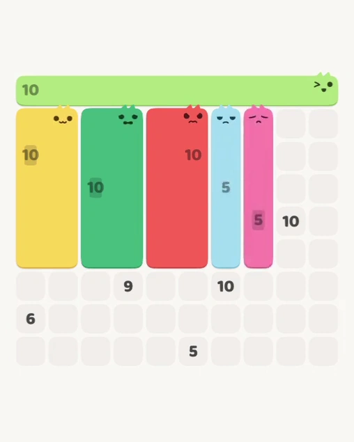 MeowBlock Level 156 after step 6, placing the 5-cell vertical block at the middle-right area