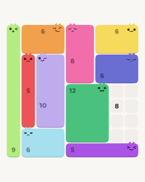 MeowBlock Level 157 after step 10, placing the 6-cell rectangular block at the middle-right area
