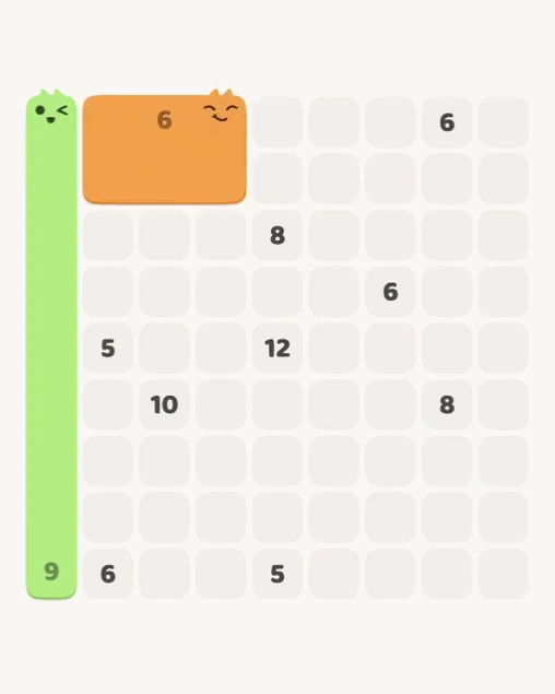 MeowBlock Level 157 after step 2, placing the 6-cell rectangular block at the upper-left area