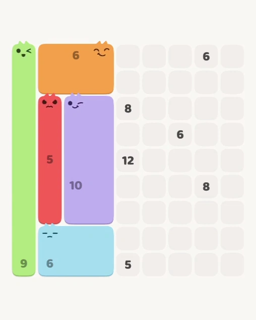 MeowBlock Level 157 after step 5, placing the 10-cell rectangular block at the middle center