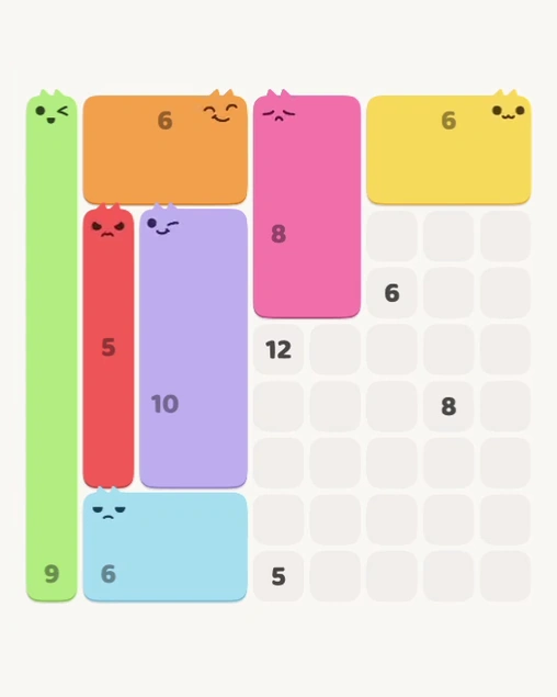 MeowBlock Level 157 after step 7, placing the 6-cell rectangular block at the upper-right area