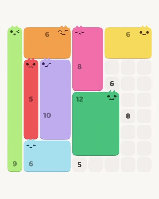 MeowBlock Level 157 after step 8, placing the 12-cell rectangular block at the lower-right area