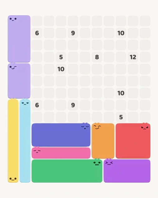 MeowBlock Level 158 after step 10, placing the 6-cell rectangular block at the middle-left area